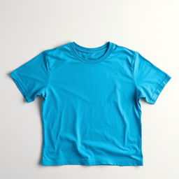 A vibrant blue t-shirt displayed prominently on a soft, neutral background