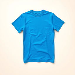 A vibrant blue t-shirt displayed prominently on a soft, neutral background