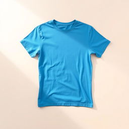 A vibrant blue t-shirt displayed prominently on a soft, neutral background