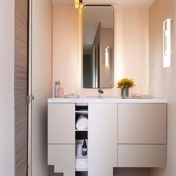 Minimalistic and practical small bathroom designs with smart storage solutions, detailed tiles, and bright lighting