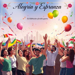 A vibrant celebration scene symbolizing joy and hope at the end of a war