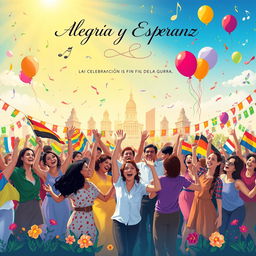 A vibrant celebration scene symbolizing joy and hope at the end of a war