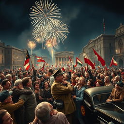 A realistic depiction of the celebration marking the end of World War II