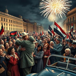 A realistic depiction of the celebration marking the end of World War II