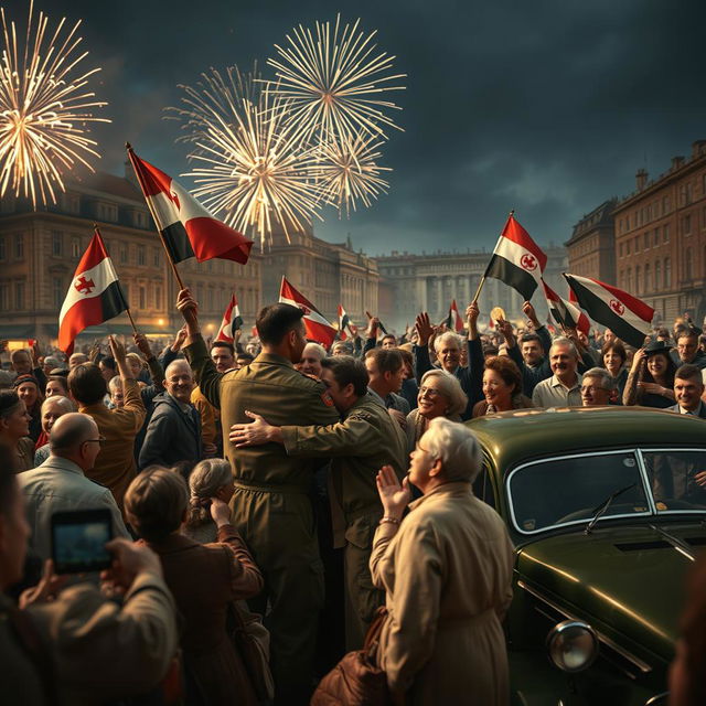 A realistic depiction of the celebration marking the end of World War II