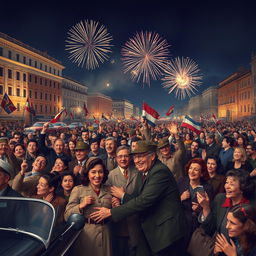 A realistic depiction of the celebration marking the end of World War II