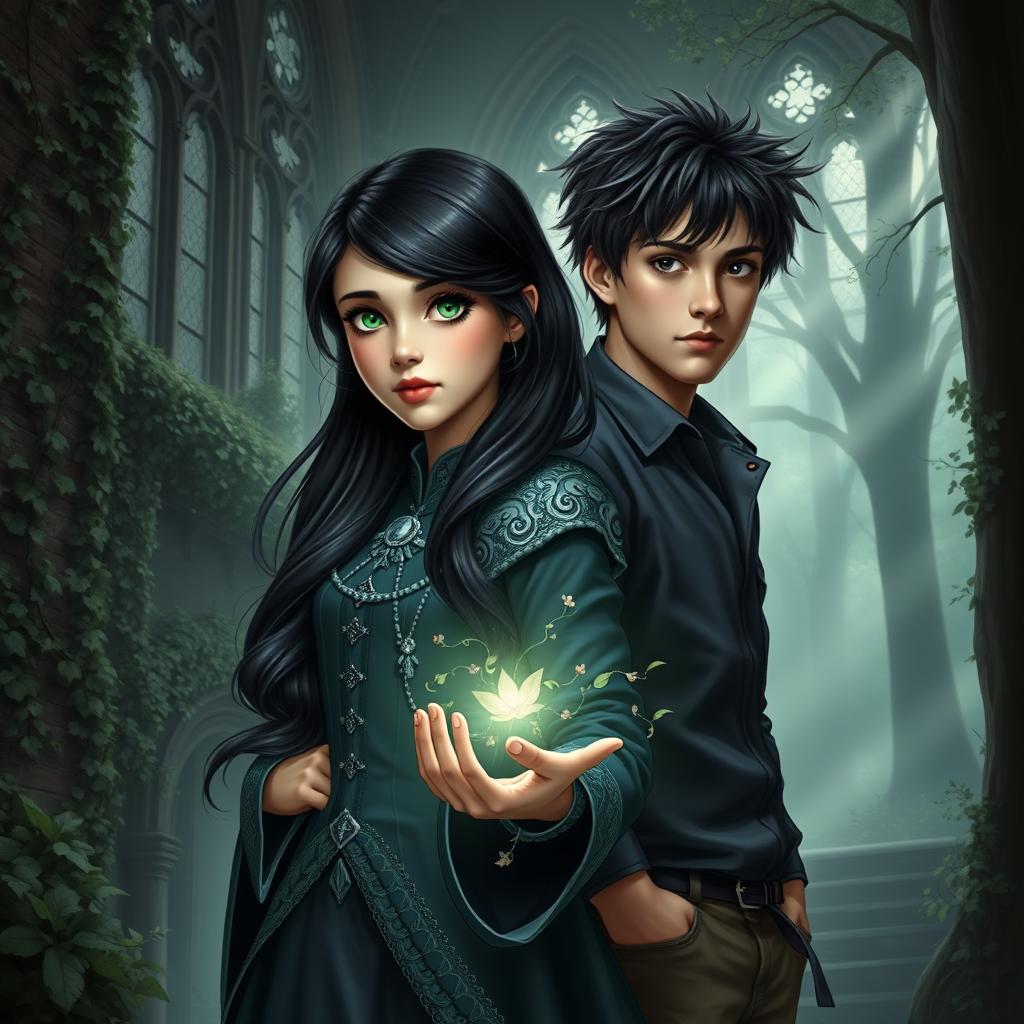 A realistic fantasy/dystopian romance book cover featuring Esmeralda (nicknamed Esme), a unique girl at an academy