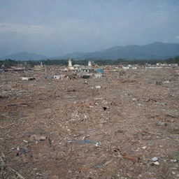 A powerful image of the aftermath of the tsunami in Banda Aceh, with demolished houses in the background. Only the Masjid Baiturrahman stands intact, amidst the debris, as a symbol of hope and resilience.