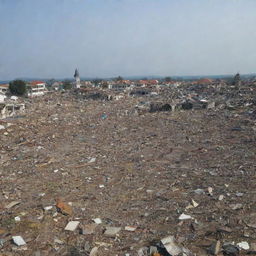 A powerful image of the aftermath of the tsunami in Banda Aceh, with demolished houses in the background. Only the Masjid Baiturrahman stands intact, amidst the debris, as a symbol of hope and resilience.