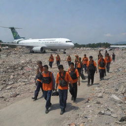 A poignant image of the evacuation teams arriving in Banda Aceh. Amid the rubble and destruction, they make a grim discovery of numerous casualties.