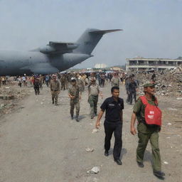 A poignant image of the evacuation teams arriving in Banda Aceh. Amid the rubble and destruction, they make a grim discovery of numerous casualties.