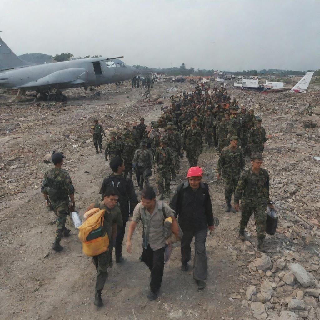 A poignant image of the evacuation teams arriving in Banda Aceh. Amid the rubble and destruction, they make a grim discovery of numerous casualties.