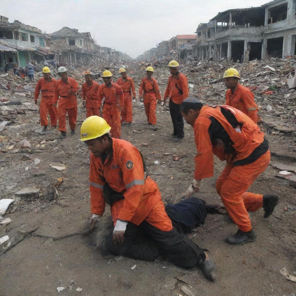 An emotive scene of the rescue team discovering the lifeless bodies of residents on the streets amidst the vast wreckage of the tsunami-stricken city of Banda Aceh.