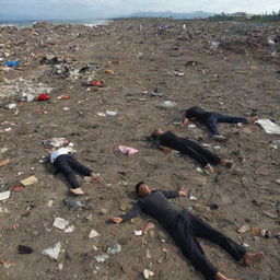 A heart-wrenching image capturing the grim reality of disaster aftermath, with bodies being discovered amidst the debris and rubble left behind by the devastating tsunami in Banda Aceh.