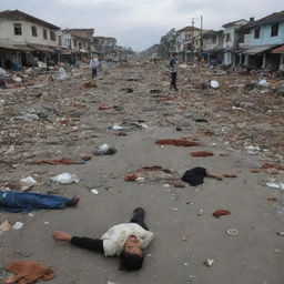 A deeply moving scene of the aftermath in Banda Aceh, showing the lifeless bodies of residents found in the middle of the streets amongst the wreckage caused by the tsunami.