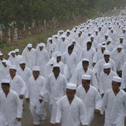 A powerful image of post-prayer scenes, showing the evacuation team carrying the shrouded bodies of the tsunami victims towards their final resting place, the cemetery, in Banda Aceh.