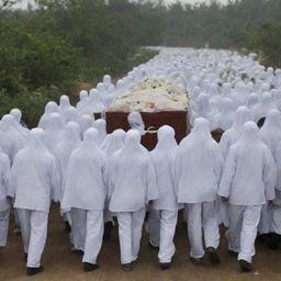 A powerful image of post-prayer scenes, showing the evacuation team carrying the shrouded bodies of the tsunami victims towards their final resting place, the cemetery, in Banda Aceh.