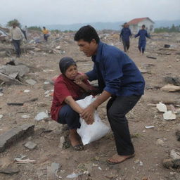 An emotionally charged scene where a local resident of Banda Aceh discovers a casualty from the tsunami amidst the debris, adding a heartbreaking reality to the aftermath of this natural disaster.