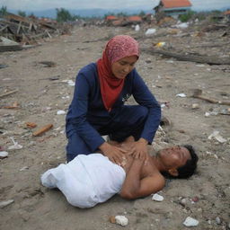 An emotionally charged scene where a local resident of Banda Aceh discovers a casualty from the tsunami amidst the debris, adding a heartbreaking reality to the aftermath of this natural disaster.