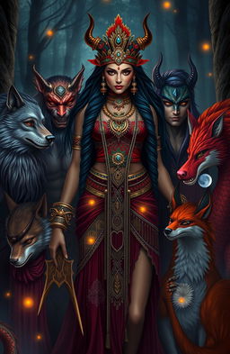 A striking portrayal of a demon Indian princess, radiating power and allure, standing majestically