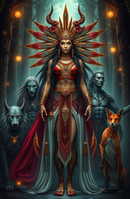 A striking portrayal of a demon Indian princess, radiating power and allure, standing majestically