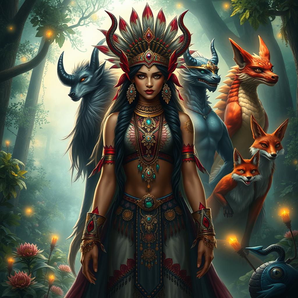 An enchanting depiction of a demon Indian princess, exuding an aura of majesty and mystique