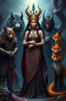 A striking image of a demon Indian princess, elegantly adorned in traditional attire, portraying her powerful heritage