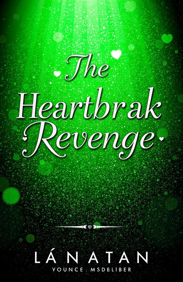 A visually striking book cover for 'The Heartbreak Revenge', featuring a lush, glittering green background that sparkles with a sense of intrigue and mystery