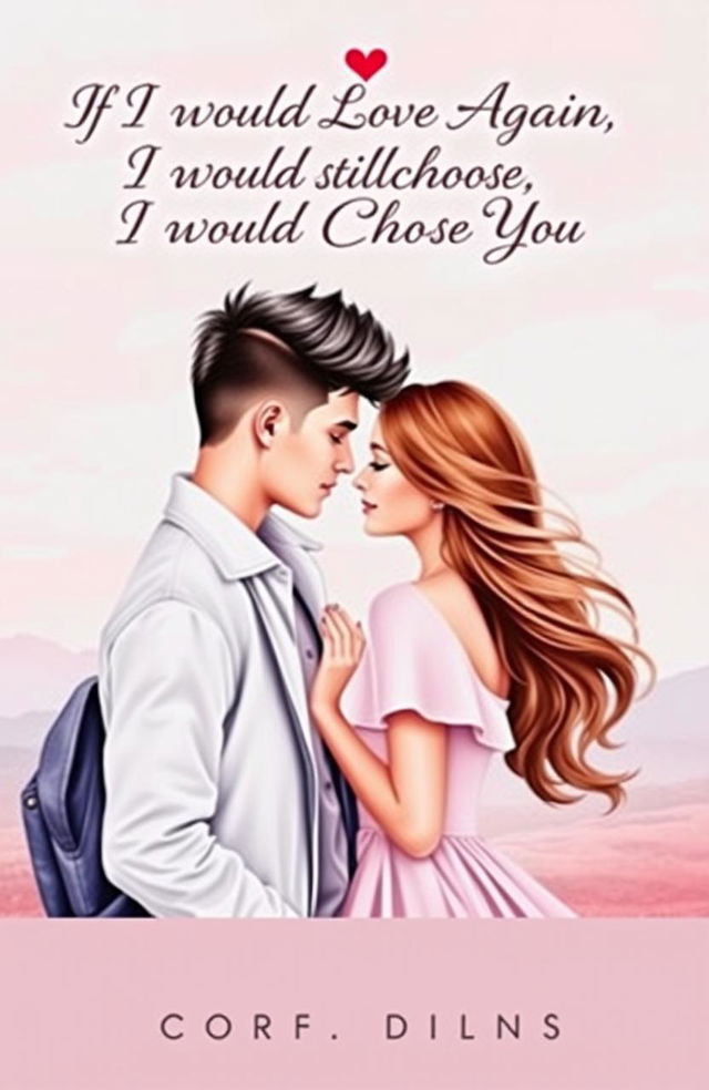 A romantic book cover featuring a couple in love; one person has a stylish boycut hairstyle and is wearing a trendy outfit, while the other has long flowing hair, elegantly styled, dressed in a beautiful dress