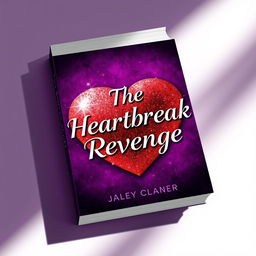 A stunning book cover design for 'The Heartbreak Revenge', featuring a large, glittering heart adorned with sparkling elements, set against a richly textured background of deep purple shadows