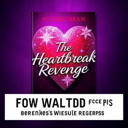 A stunning book cover design for 'The Heartbreak Revenge', featuring a large, glittering heart adorned with sparkling elements, set against a richly textured background of deep purple shadows