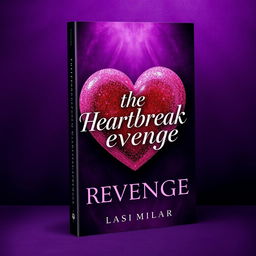 A stunning book cover design for 'The Heartbreak Revenge', featuring a large, glittering heart adorned with sparkling elements, set against a richly textured background of deep purple shadows