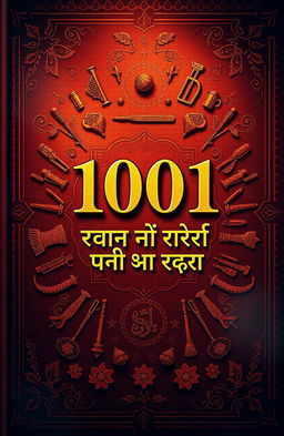 A captivating book cover design for "1001 കെ പി ടൂൾസ് കഥകൾ" featuring a rich, textured background with traditional Indian motifs
