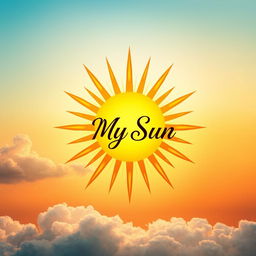 A captivating book cover design for a novel titled 'My Sun', featuring a radiant sun symbol as the focal point, emanating brilliant rays of light in warm hues of orange, yellow, and gold