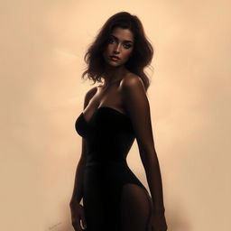 A strikingly beautiful artistic interpretation of a female figure inspired by Kriti Sanon's elegant features, capturing her graceful silhouette in a tasteful and respectful manner