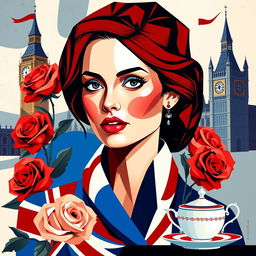 A striking cubist portrait of a woman that embodies the emblematic characteristics of England