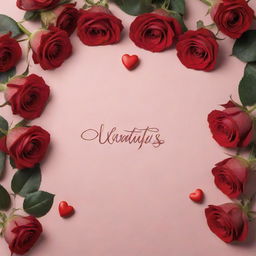 Create a romantic and captivating layout for a Valentine's Day advertising campaign, filled with red roses, heart-shaped chocolates, and lovely handwritten typography.