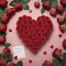 Create a romantic and captivating layout for a Valentine's Day advertising campaign, filled with red roses, heart-shaped chocolates, and lovely handwritten typography.