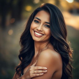 A beautiful, young woman with a radiant smile, embodying confidence and grace