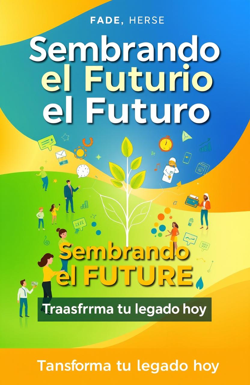 A vibrant ebook cover for "Sembrando el Futuro", focusing on transformation and entrepreneurship for parents and youth