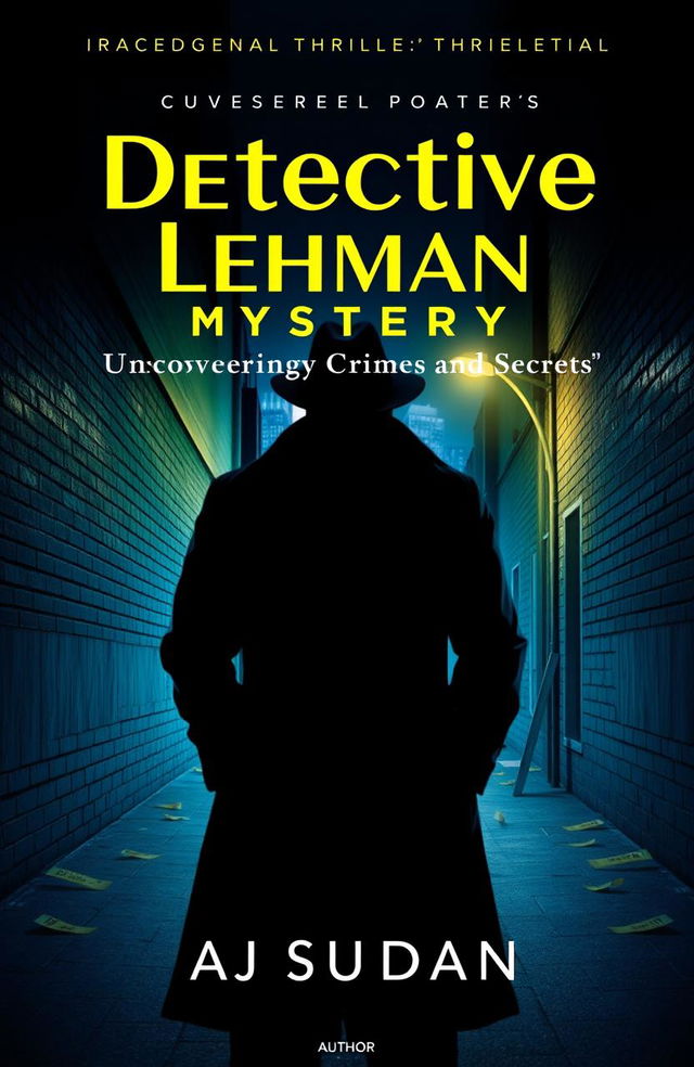 A captivating book cover for an investigational thriller novel titled "Detective Lehman Mystery" with the subtitle "Uncovering Crimes and Secrets"