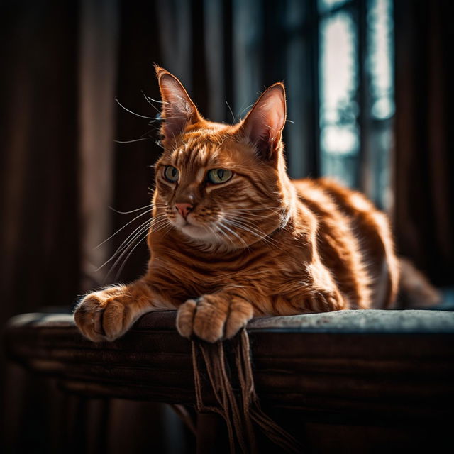 A full shot of a ginger cat captured with a Nikon Z7 II and NIKKOR Z 24-70mm lens.