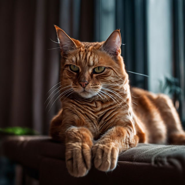 A full shot of a ginger cat captured with a Nikon Z7 II and NIKKOR Z 24mm lens.