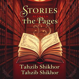 A classic-style book cover for a romance novel titled 'Stories Between the Pages' by Tahzib Shikhor