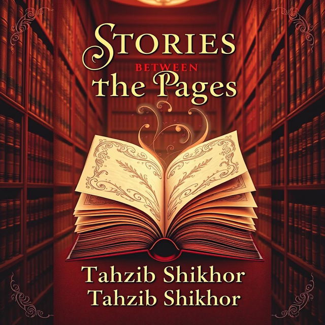 A classic-style book cover for a romance novel titled 'Stories Between the Pages' by Tahzib Shikhor