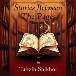 A classic-style book cover for a romance novel titled 'Stories Between the Pages' by Tahzib Shikhor