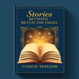 A classic book cover design for a romance novel titled 'Stories Between the Pages' by Tahzib Shikhor