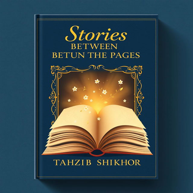 A classic book cover design for a romance novel titled 'Stories Between the Pages' by Tahzib Shikhor