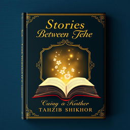 A classic book cover design for a romance novel titled 'Stories Between the Pages' by Tahzib Shikhor