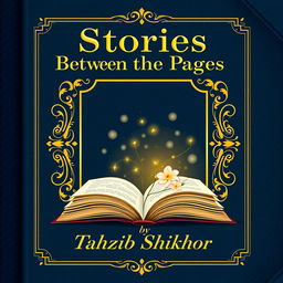 A classic book cover design for a romance novel titled 'Stories Between the Pages' by Tahzib Shikhor